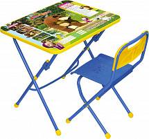 КПУ1 Комплект «Маша и медведь» (стол+стул 
пластиковый) (КПУ1/6 позвони мне) - Цвет сине-желтый - Картинка #1